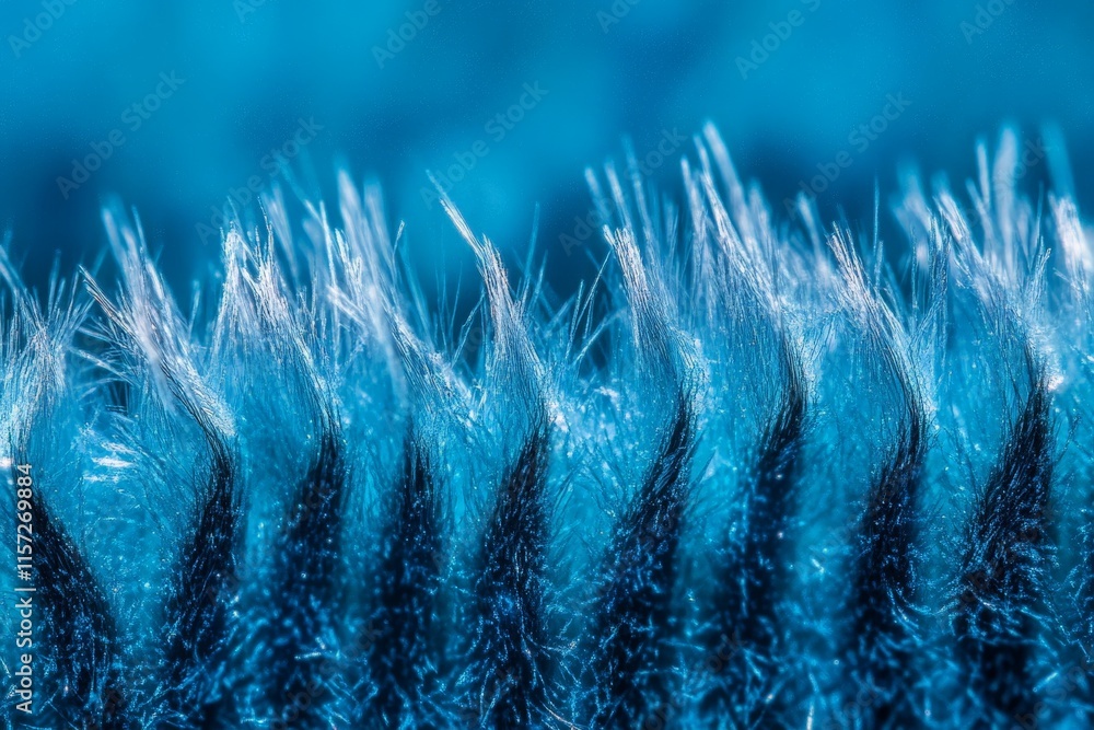 Poster this macro image captures the detailed surface of a blue fluffy fabric, highlighting its soft tufts 