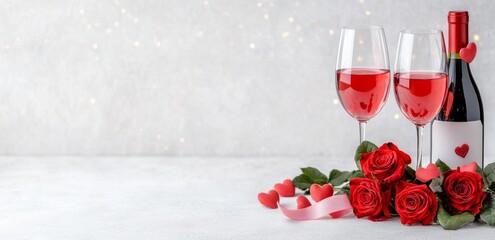 Celebrating Valentine's Day romantically with wine and roses.