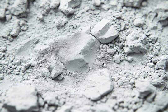 Close-up pile small rocks gravel are different sizes shimmering titanium dioxide powder