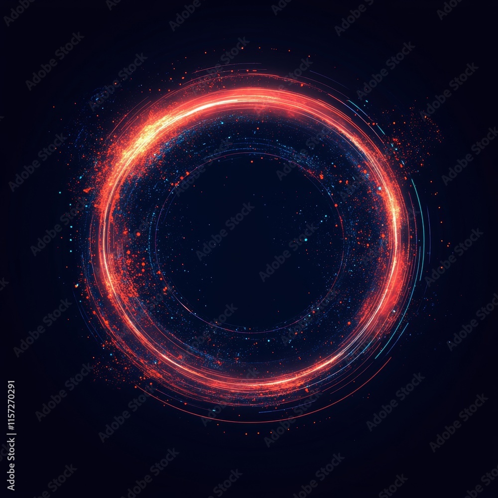 Poster bright circular light pattern with glowing sparks in dark background to create a vivid abstract effe