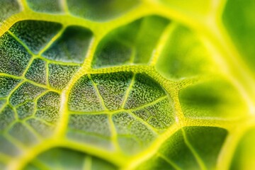 This image features a detailed close-up of a vibrant green leaf, showcasing its intricate vein patterns and textured surface, highlighting natural beauty and complexity.