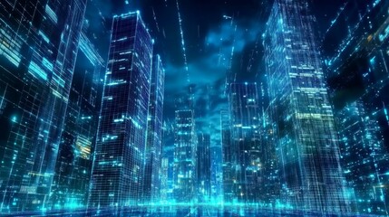 Futuristic cityscape night city is made up tall digital metropolis binary