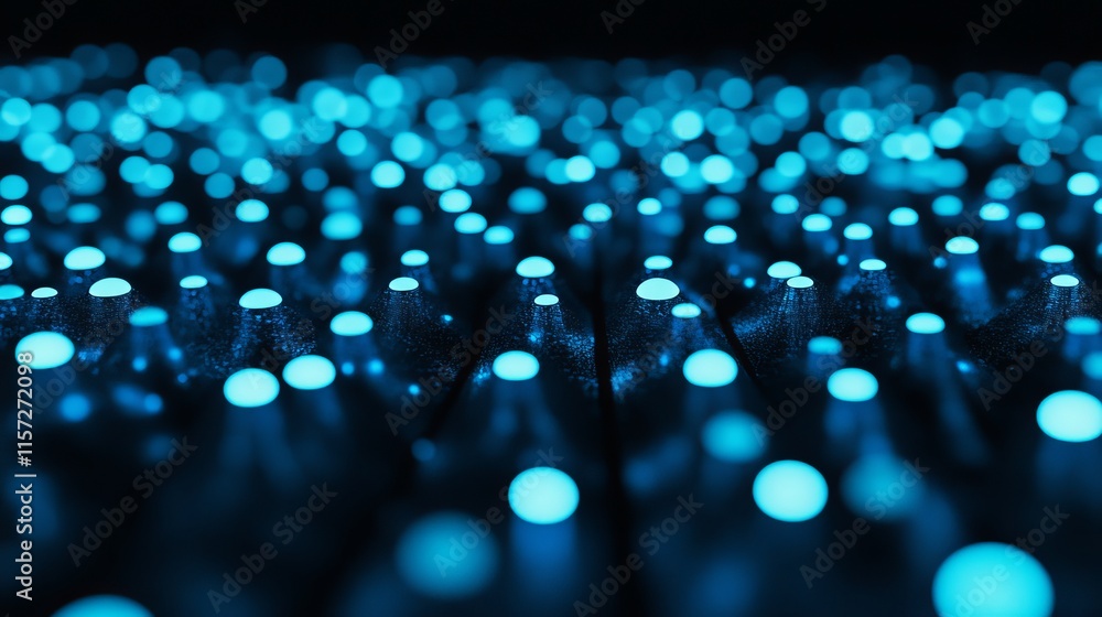 Poster close-up of illuminated blue tubes creating a captivating pattern with a dark background in an artis