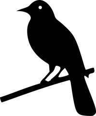 A crow siting on a branch silhouette icon on white background vector illustration