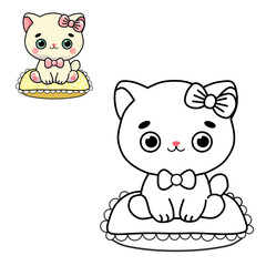 Coloring book for children (cartoon baby cat). Coloring book, education game for children.
