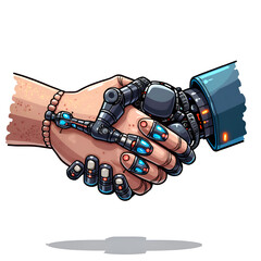 A unique bond  human and robot handshake symbolizing cooperation and innovation in technology, digital art of conceptual concept.