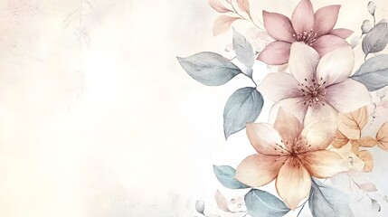 A soft watercolor illustration featuring delicate flowers and leaves on a light background.