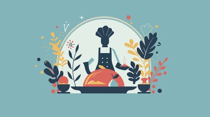 Modern Food Serving Cover Flat Vector Illustration