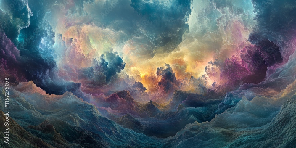 Poster mesmerizing colorful clouds swirl in a fantastical sky at sunset, creating a breathtaking display of