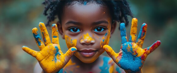 Joyful Child with Paint-Covered Hands