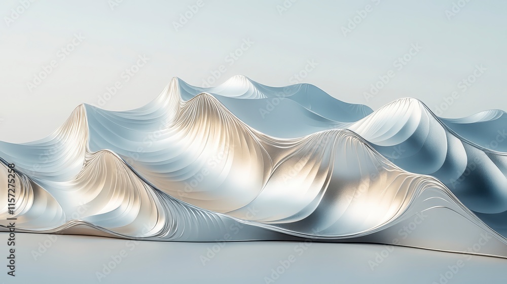 Poster an abstract representation of flowing waves, featuring soft curves and a light color palette, evokin