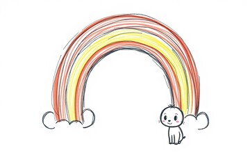 Cute Cat and Rainbow Drawing, rainbow, cat, kitten, drawing, cute, cartoon, illustration, clouds