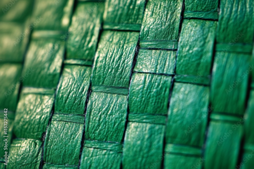 Poster Highly detailed macro shot of a green woven texture, showing intricate patterns and design, perfect for background or abstract artworks inspiration.