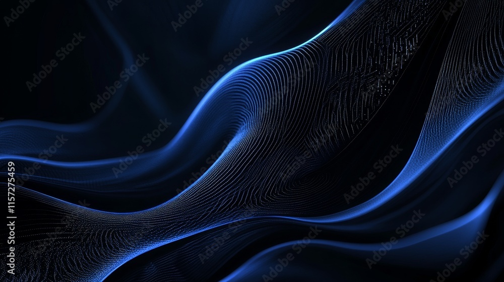 Poster smooth flowing waves of blue light create a mesmerizing abstract design in a dark background during 
