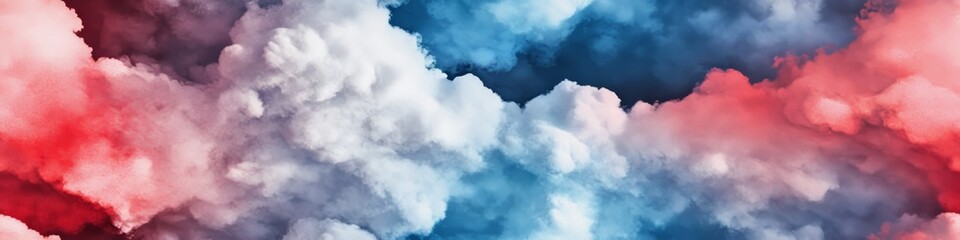 Obraz premium Dramatic Clouds in Red, White, and Blue Colors Swirl Together Creating an Artistic Display of Smoke and Atmosphere