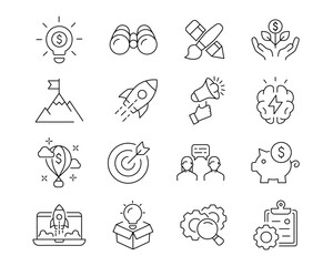 Start up development line icon set. Startup Launch symbol collection. Vector illustration.