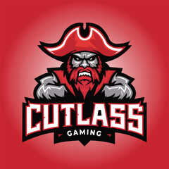 Cutlass Gaming Mascot Logo Design on red background.