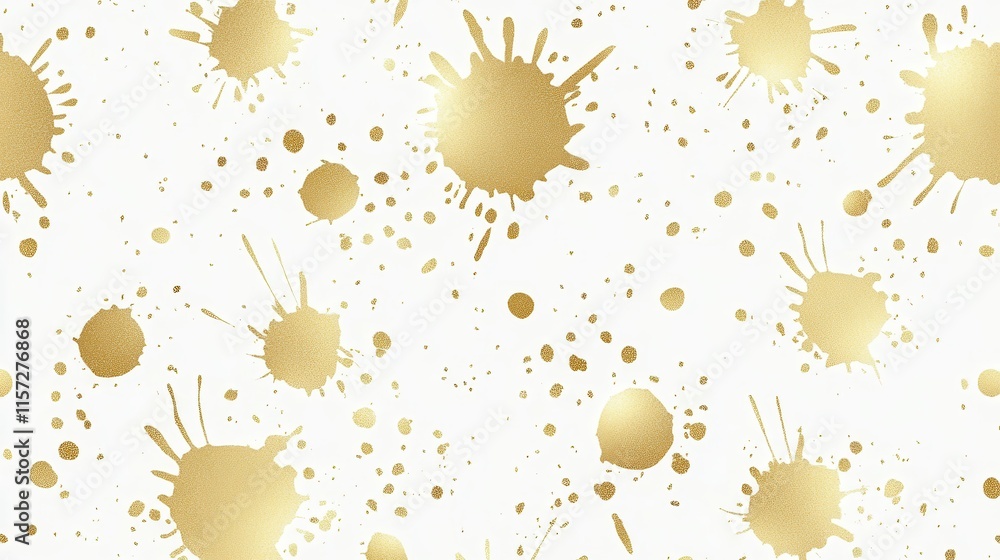 Poster a stylish pattern of scattered gold splashes and dots on a white background, perfect for elegant des