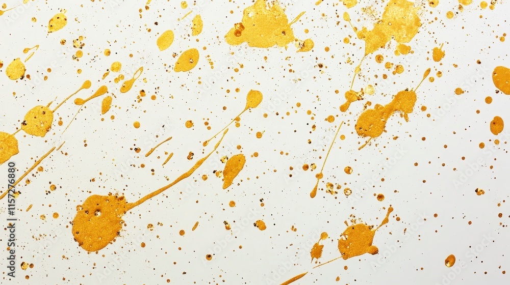 Poster a vibrant abstract background featuring yellow paint splatters on a white surface, creating a dynami