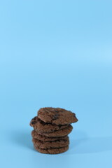 a close up of chocolate cookies with isolated on bright background. Food concept photo.