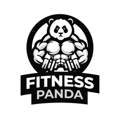 Mascot fitness panda logo black white Mascot logo on white background 