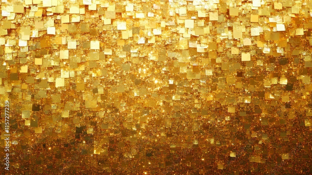 Poster a shimmering golden texture filled with sparkling squares, creating a luxurious and festive atmosphe