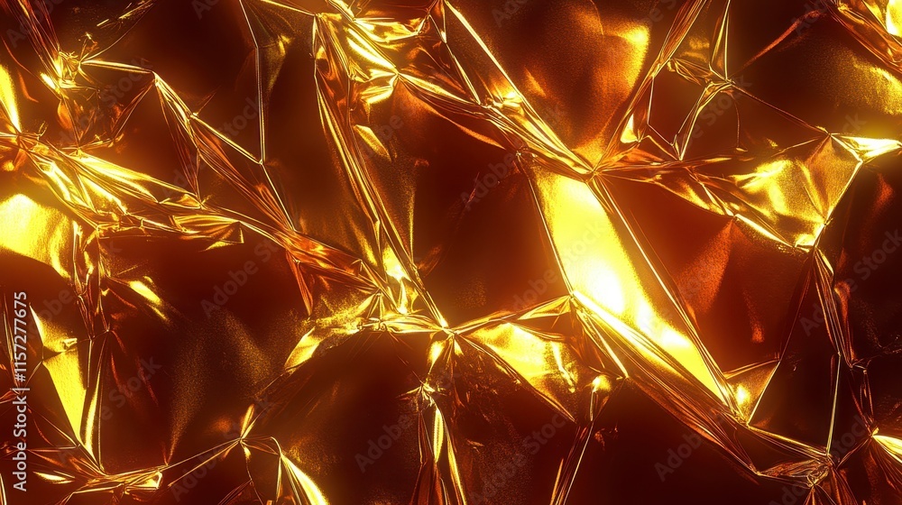 Aufkleber a shimmering, crumpled gold foil texture reflecting light, creating a dynamic and luxurious visual e