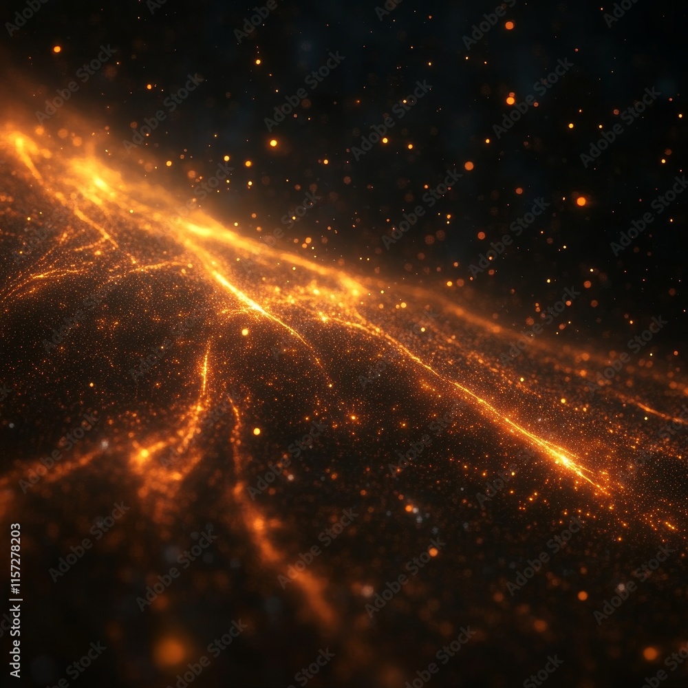 Poster golden particles swirl through the dark void, creating a mesmerizing cosmic effect reminiscent of a 