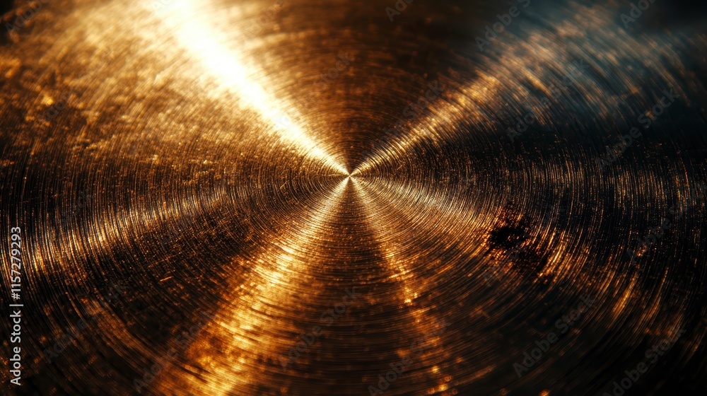 Poster close-up of a polished metallic surface reflecting light, showcasing intricate patterns and textures