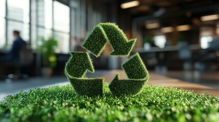 Green Recycling Symbol in a Corporate Office