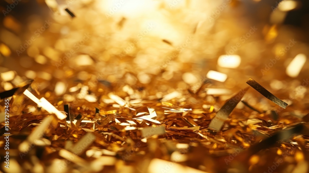 Poster a shimmering explosion of golden particles, creating a captivating and festive atmosphere, perfect f