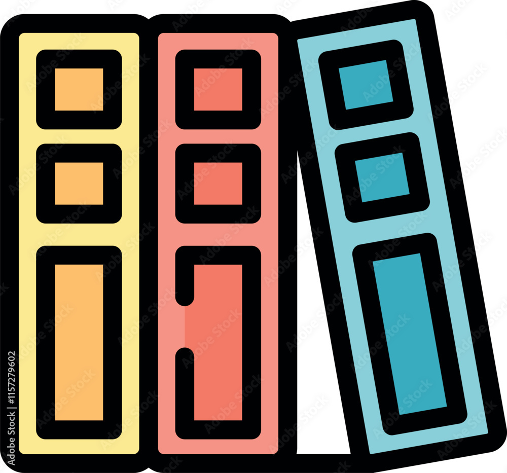 Poster colorful office binders are neatly arranged and leaning on a shelf, ready for organizing important d