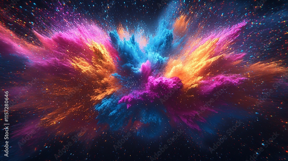 Poster explosive colorful cosmic cloud formation in deep space with stars : generative ai