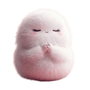 Adorable fluffy white cartoon animal with wide eyes, capturing a sense of childlike wonder. PNG transparent background.