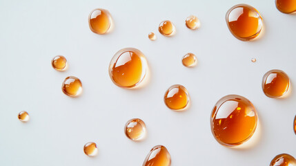 Oil drops scattered on a light surface creating a glossy effect and texture. Generative AI