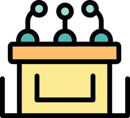 Podium tribune with microphones representing public speaking, conferences, presentations, and important announcements