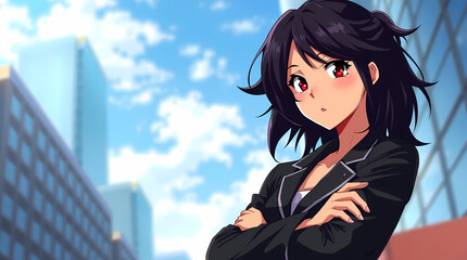 Job candidate with confident expression posing in urban background