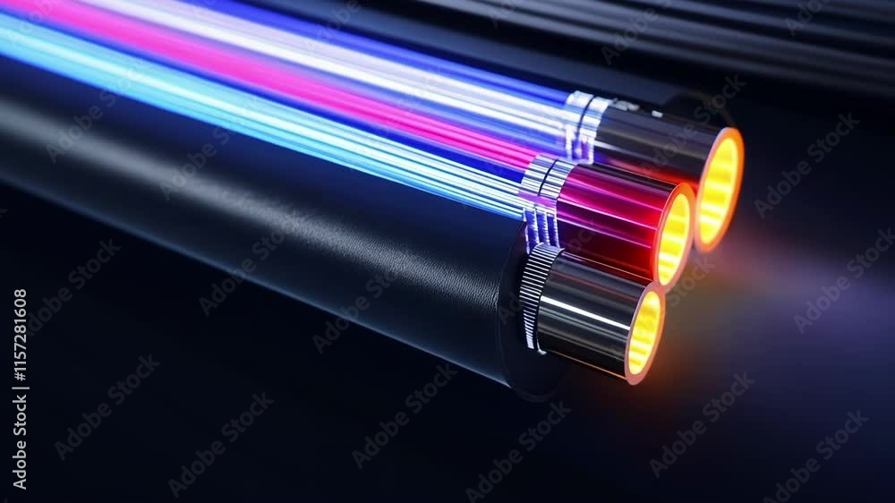 Aufkleber an image highlighting fiber optic cables with vibrant colored strands illuminated by light symbolizi