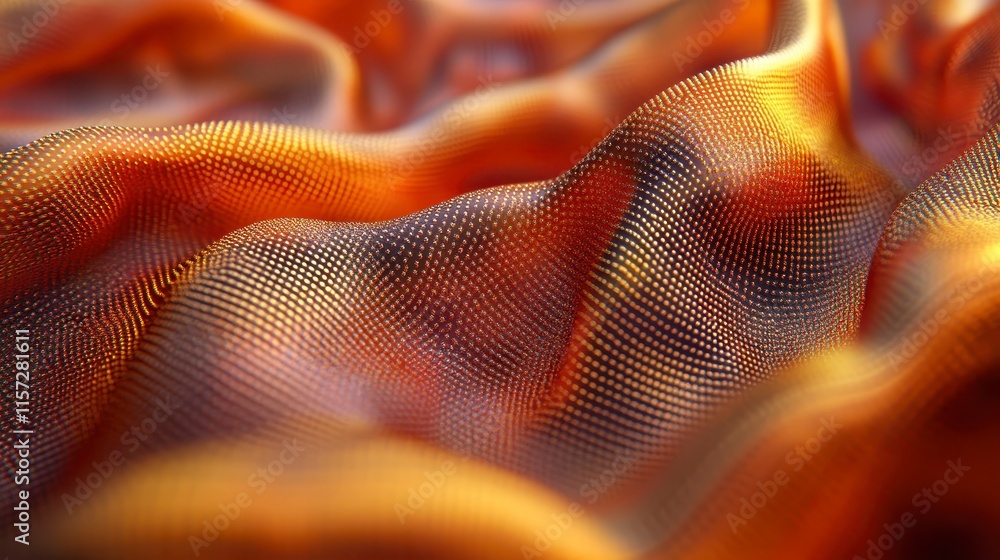 Poster a vibrant, flowing fabric with rich textures and warm orange hues, creating a dynamic and visually c