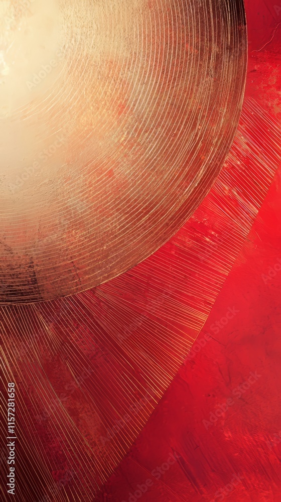 Poster abstract artwork with circular patterns and textured red background depicting harmony and movement i
