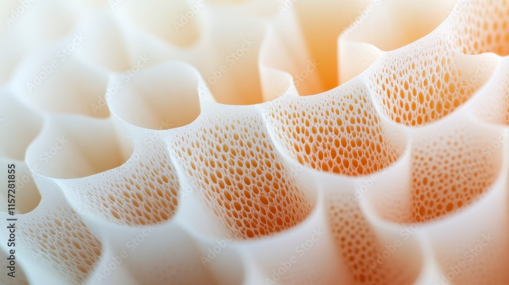 Poster a close-up view of intricate coral structures, showcasing delicate patterns and textures in soft col