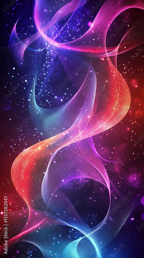 Poster colorful abstract waves and particles create a vibrant background design showcasing motion and depth