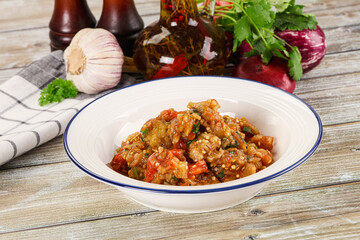 Grilled vegetables salad - Eggplant, tomato and pepper