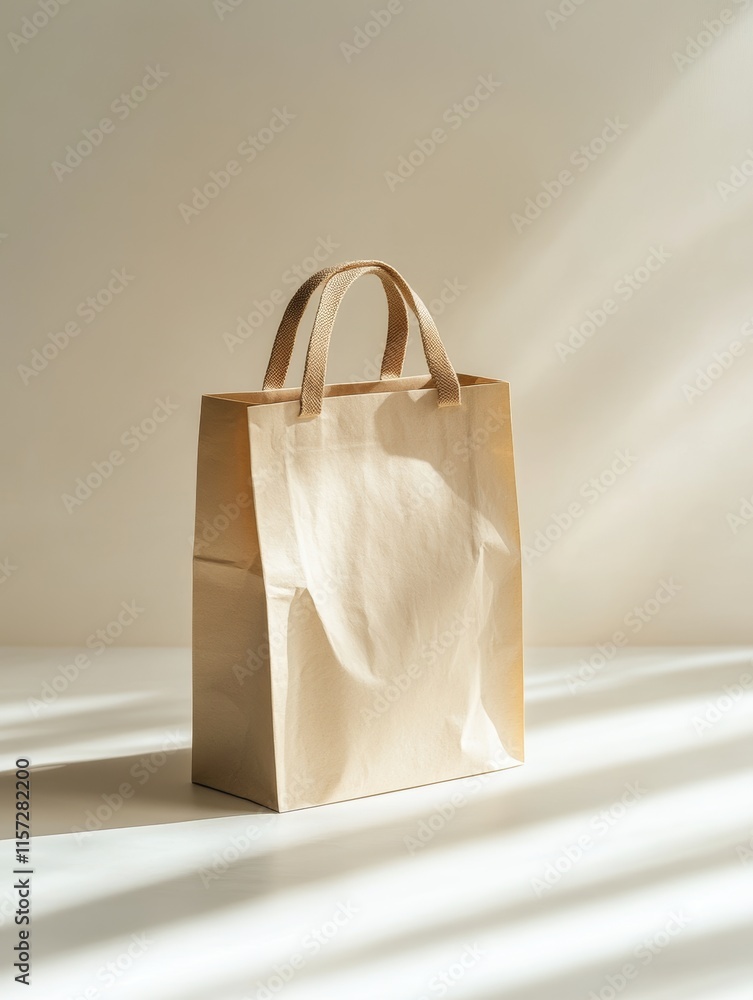 Poster craft paper bag placed on a light surface with gentle shadows highlighting its textured surface and 