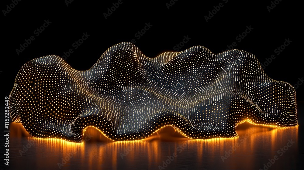 Poster a glowing, abstract representation of waves, illuminated by numerous tiny lights, creating a captiva