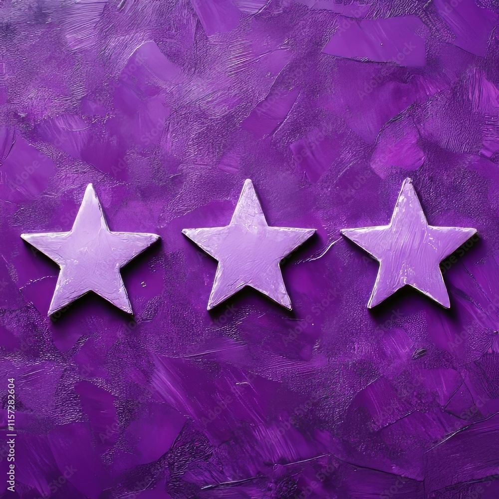 Poster three purple stars on a textured violet background create a visually striking and artistic display i