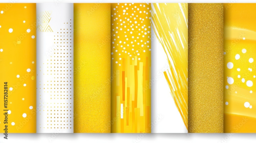 Poster a vibrant collection of yellow patterns and textures, showcasing various shades and styles with a mo