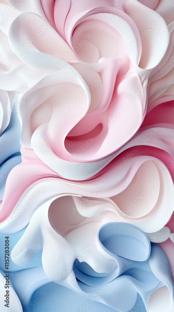 Poster colorful swirls of soft fabric create a visually appealing abstract pattern in shades of blue, pink,