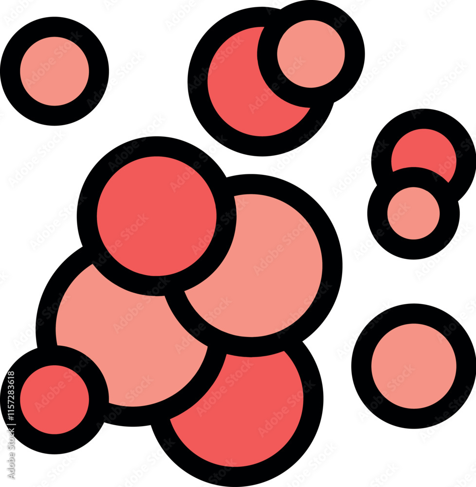 Aufkleber multiple overlapping red bubbles creating an abstract pattern on a white background