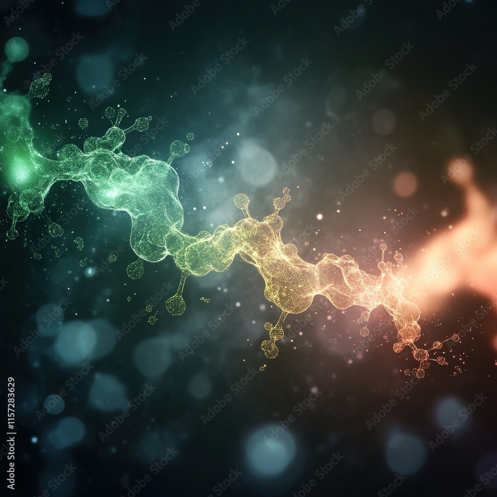 Poster a vibrant, abstract representation of a colorful wave, illustrating movement with glowing particles 